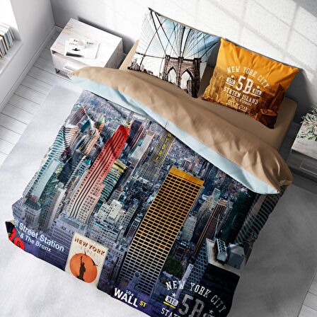 Monohome New York 3D Temalı Pamuk Saten Çift Kişilik Nevresim Takımı