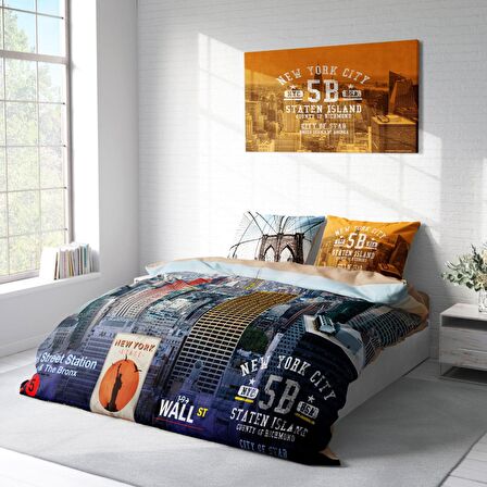 Monohome New York 3D Temalı Pamuk Saten Çift Kişilik Nevresim Takımı