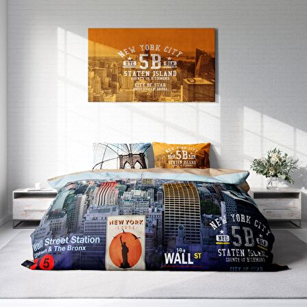 Monohome New York 3D Temalı Pamuk Saten Çift Kişilik Nevresim Takımı