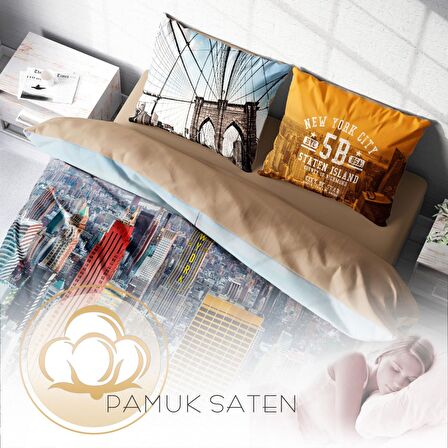 Monohome New York 3D Temalı Pamuk Saten Çift Kişilik Nevresim Takımı