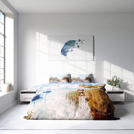 Monohome Reeds 3D Temalı Pamuk Saten Çift Kişilik Nevresim Takımı