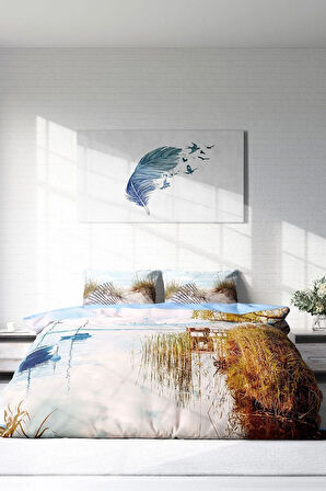 Nevresim Takımı %100 Doğal Pamuk Çift Kişilik 3d Digital Reeds