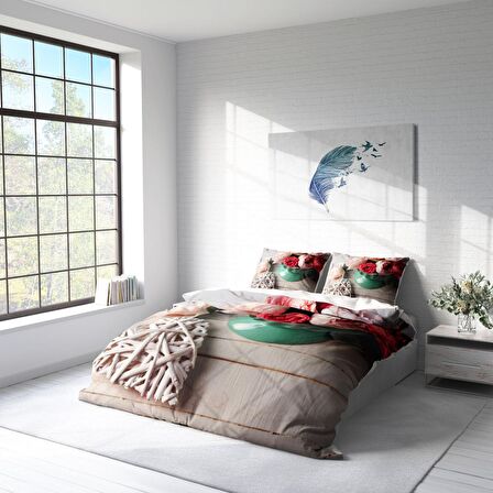 Monohome Rose Love 3D Temalı Pamuk Saten Çift Kişilik Nevresim Takımı