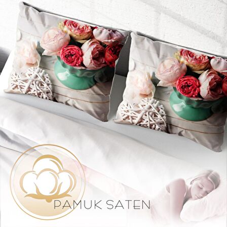Monohome Rose Love 3D Temalı Pamuk Saten Çift Kişilik Nevresim Takımı