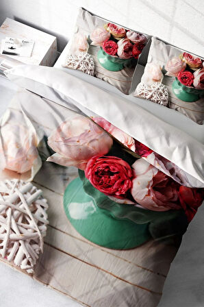 Nevresim Takımı %100 Doğal Pamuk Çift Kişilik 3d Digital Rose Love