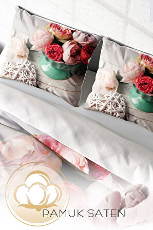 Nevresim Takımı %100 Doğal Pamuk Çift Kişilik 3d Digital Rose Love