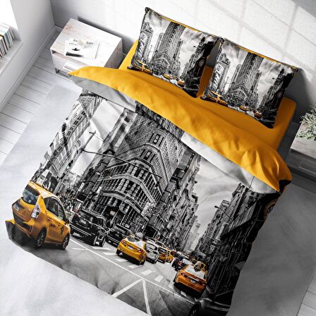 Monohome Taxi 3D Temalı Pamuk Saten Çift Kişilik Nevresim Takımı