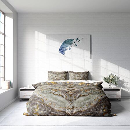 Monohome Marble 3D Temalı Pamuk Saten Çift Kişilik Nevresim Takımı