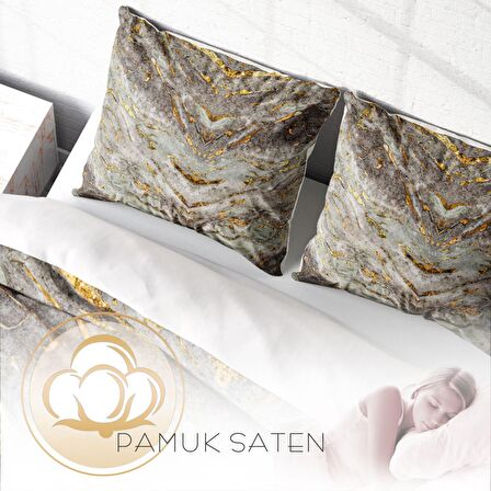 Monohome Marble 3D Temalı Pamuk Saten Çift Kişilik Nevresim Takımı