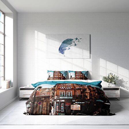 Monohome Apartman 3D Temalı Pamuk Saten Çift Kişilik Nevresim Takımı