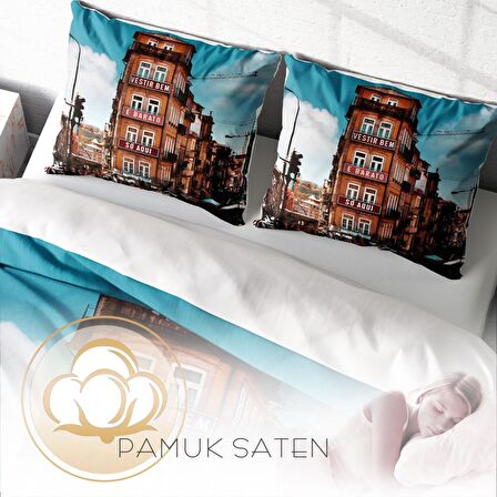 Monohome Apartman 3D Temalı Pamuk Saten Çift Kişilik Nevresim Takımı