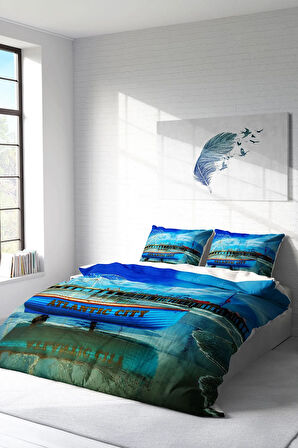 Nevresim Takımı %100 Doğal Pamuk Çift Kişilik 3d Digital Atalanta City Modern