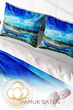 Nevresim Takımı %100 Doğal Pamuk Çift Kişilik 3d Digital Atalanta City Modern