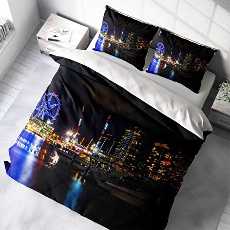 Monohome Harbor 3D Temalı Pamuk Saten Çift Kişilik Nevresim Takımı