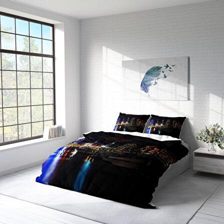 Monohome Harbor 3D Temalı Pamuk Saten Çift Kişilik Nevresim Takımı