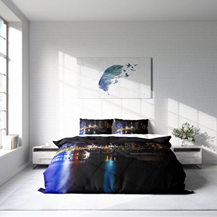 Monohome Harbor 3D Temalı Pamuk Saten Çift Kişilik Nevresim Takımı