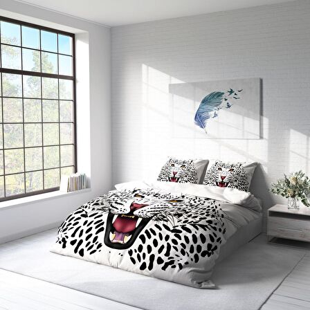 Monohome Leopard Hayvan Figürlü Pamuk Saten Çift Kişilik Nevresim Takımı