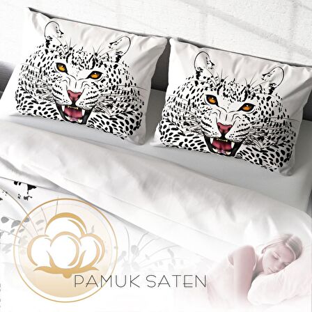 Monohome Leopard Hayvan Figürlü Pamuk Saten Çift Kişilik Nevresim Takımı