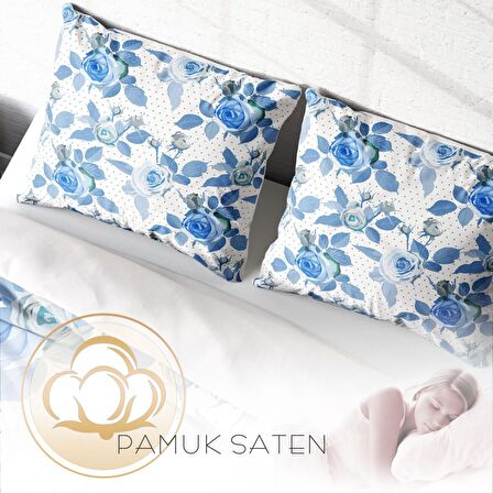 Monohome Blue Rose 3D Temalı Pamuk Saten Çift Kişilik Nevresim Takımı