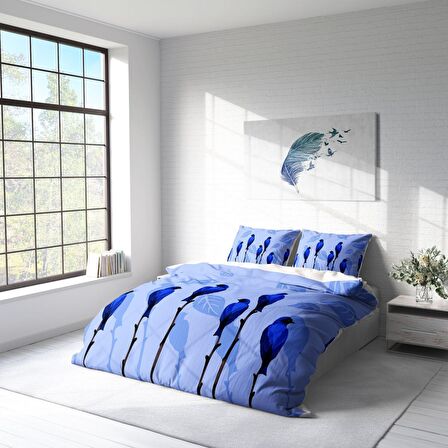 Monohome BlueBird 3D Temalı Pamuk Saten Çift Kişilik Nevresim Takımı