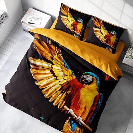 Monohome Parrot Hayvan Figürlü Pamuk Saten Çift Kişilik Nevresim Takımı