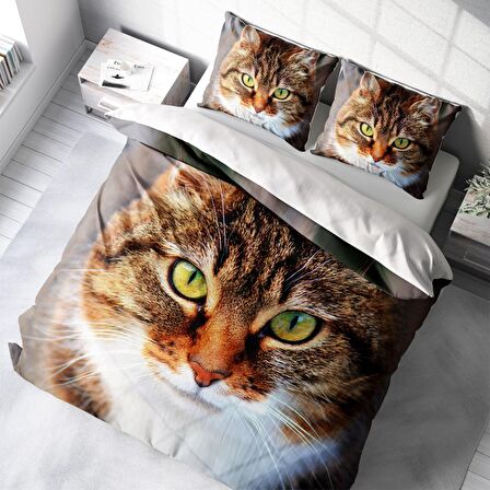 Monohome Tabby 3D Temalı Pamuk Saten Çift Kişilik Nevresim Takımı