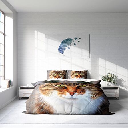 Monohome Tabby 3D Temalı Pamuk Saten Çift Kişilik Nevresim Takımı