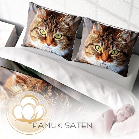 Monohome Tabby 3D Temalı Pamuk Saten Çift Kişilik Nevresim Takımı