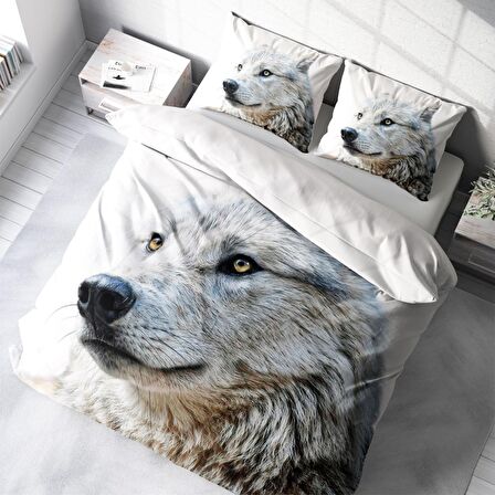 Monohome Wolf 3D Temalı Pamuk Saten Çift Kişilik Nevresim Takımı