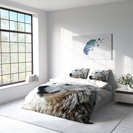 Monohome Wolf 3D Temalı Pamuk Saten Çift Kişilik Nevresim Takımı