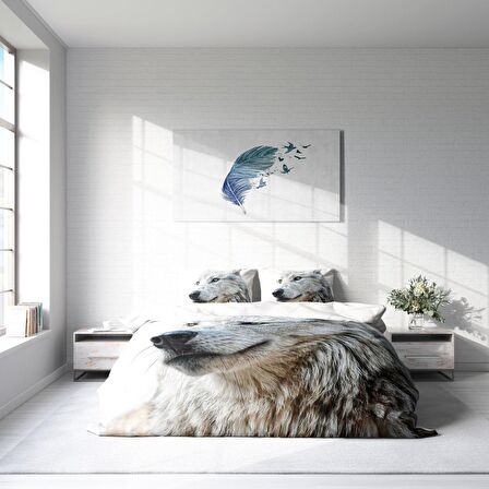 Monohome Wolf 3D Temalı Pamuk Saten Çift Kişilik Nevresim Takımı