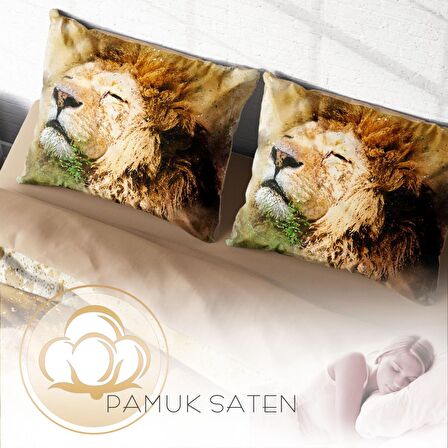 Monohome Lion Hayvan Figürlü Pamuk Saten Çift Kişilik Nevresim Takımı