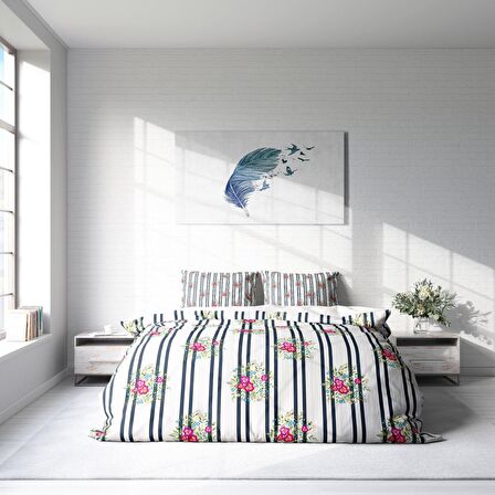 Monohome Ribbon 3D Temalı Pamuk Saten Çift Kişilik Nevresim Takımı