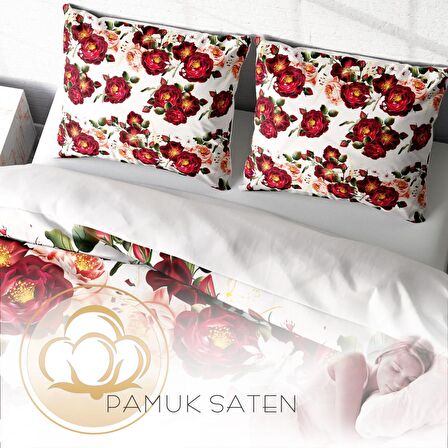 Monohome Red Rose Çiçekli Pamuk Saten Çift Kişilik Nevresim Takımı