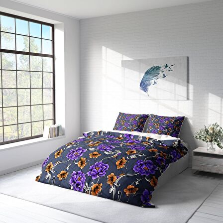 Monohome Floral Çiçekli Pamuk Saten Çift Kişilik Nevresim Takımı