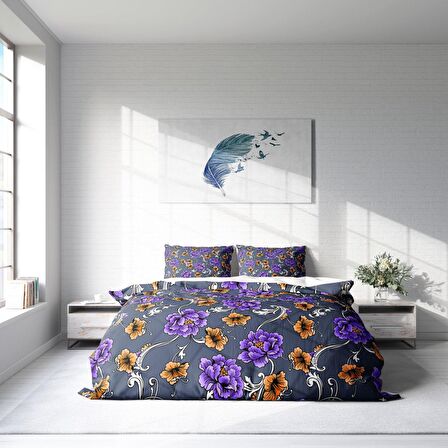 Monohome Floral Çiçekli Pamuk Saten Çift Kişilik Nevresim Takımı