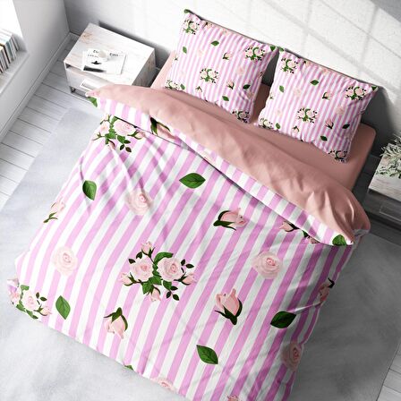 Monohome Pinkline Çiçekli Pamuk Saten Çift Kişilik Nevresim Takımı