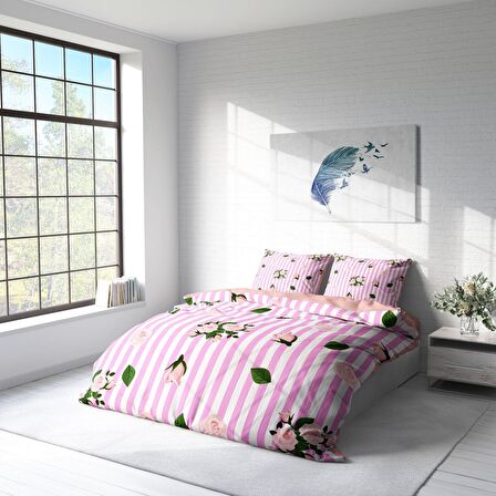 Monohome Pinkline Çiçekli Pamuk Saten Çift Kişilik Nevresim Takımı
