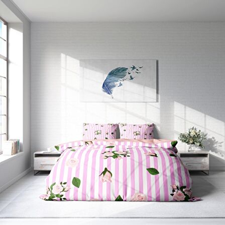 Monohome Pinkline Çiçekli Pamuk Saten Çift Kişilik Nevresim Takımı