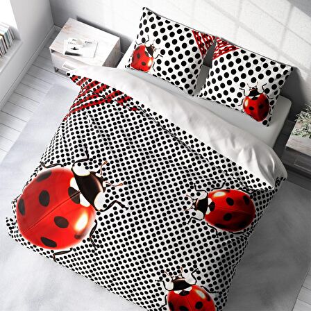 Monohome Lady Bug 3D Temalı Pamuk Saten Çift Kişilik Nevresim Takımı