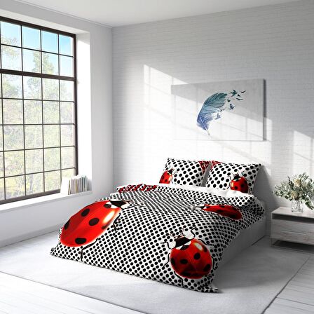 Monohome Lady Bug 3D Temalı Pamuk Saten Çift Kişilik Nevresim Takımı