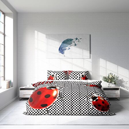 Monohome Lady Bug 3D Temalı Pamuk Saten Çift Kişilik Nevresim Takımı