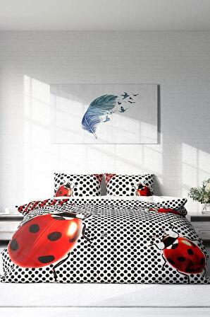 Nevresim Takımı %100 Doğal Pamuk Çift Kişilik 3d Digital Ladybug Naturel