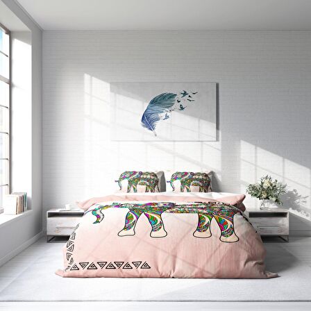 Monohome Elephant Hayvan Figürlü Pamuk Saten Çift Kişilik Nevresim Takımı