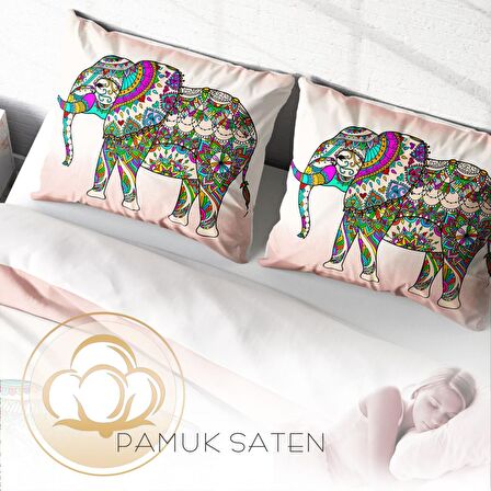 Monohome Elephant Hayvan Figürlü Pamuk Saten Çift Kişilik Nevresim Takımı