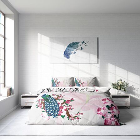 Monohome Peacock Hayvan Figürlü Pamuk Saten Çift Kişilik Nevresim Takımı