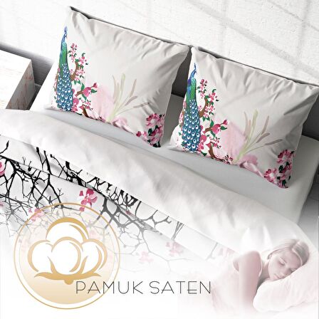 Monohome Peacock Hayvan Figürlü Pamuk Saten Çift Kişilik Nevresim Takımı