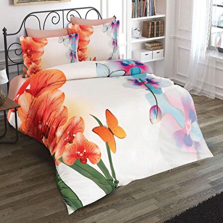 Monohome Orchid 2 Çiçekli Pamuk Saten Çift Kişilik Nevresim Takımı