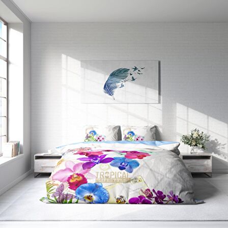 Monohome Viola 3D Temalı Pamuk Saten Çift Kişilik Nevresim Takımı