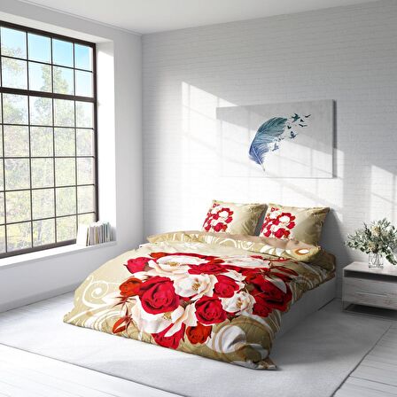 Monohome Rose1007 Çiçekli Pamuk Saten Çift Kişilik Nevresim Takımı